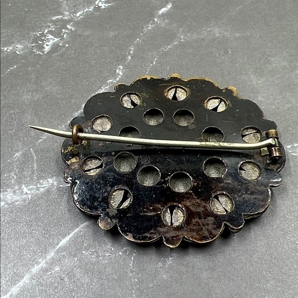 Rare Antique Victorian Black Enamel Mourning Brooch Pin - Picture 5 of 9